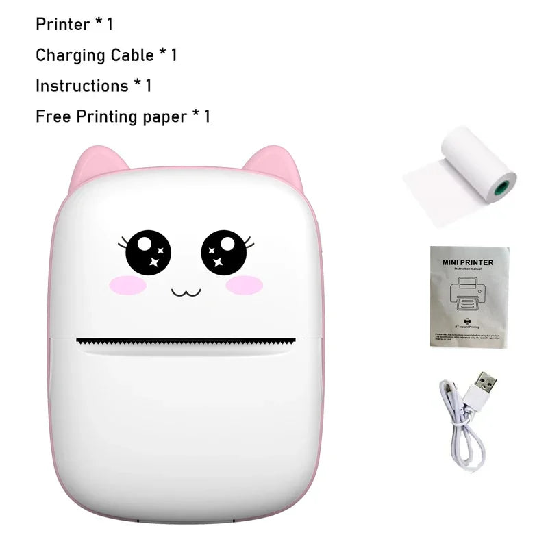 Portable Thermal Printer Mini Cat Print Photo Pocket Thermal Label Printer 58Mm Printing Wireless Bluetooth Android Ios Printers